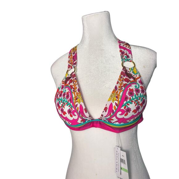 Trina Turk Womens Hawaiian Garden Print Ring Halter Bikini Top Size 8 - Picture 1 of 3